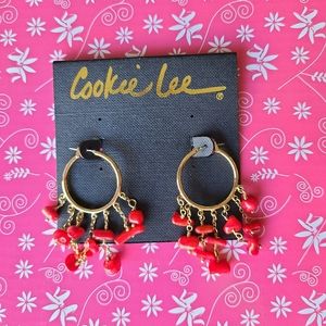 Cookie Lee- Gold and coral stone dangley earrings